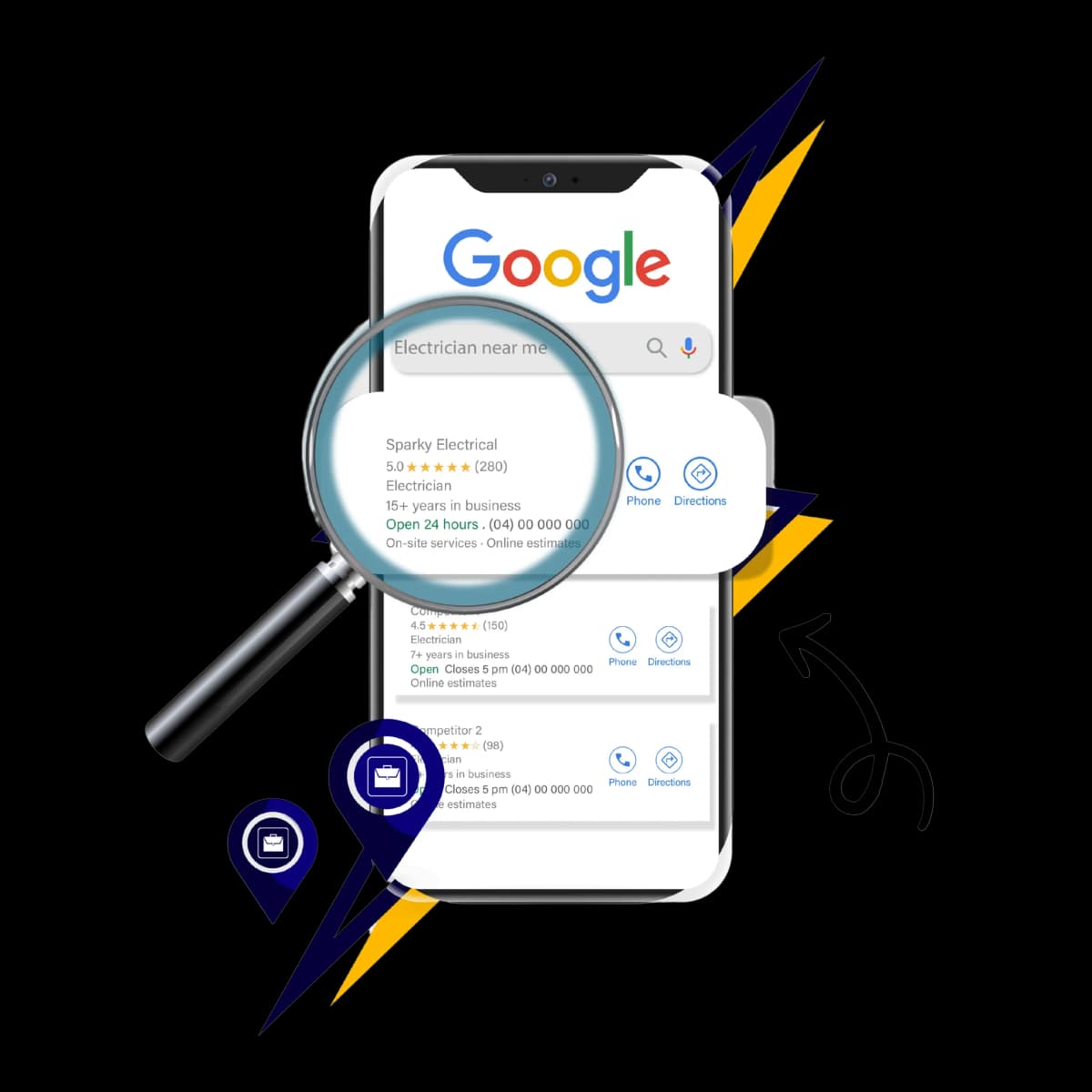 Electrician business ranking first on Google search results